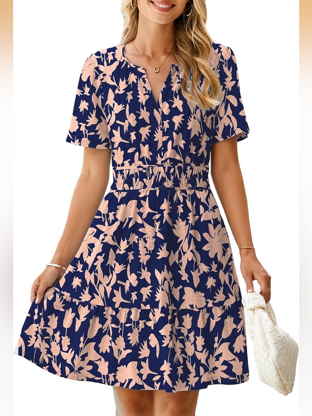 Simplee Apparel blue and pink floral eyelet lace dress. Size medium.